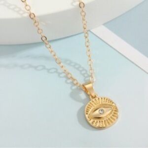 Gold Tone Nazar Charm Necklace